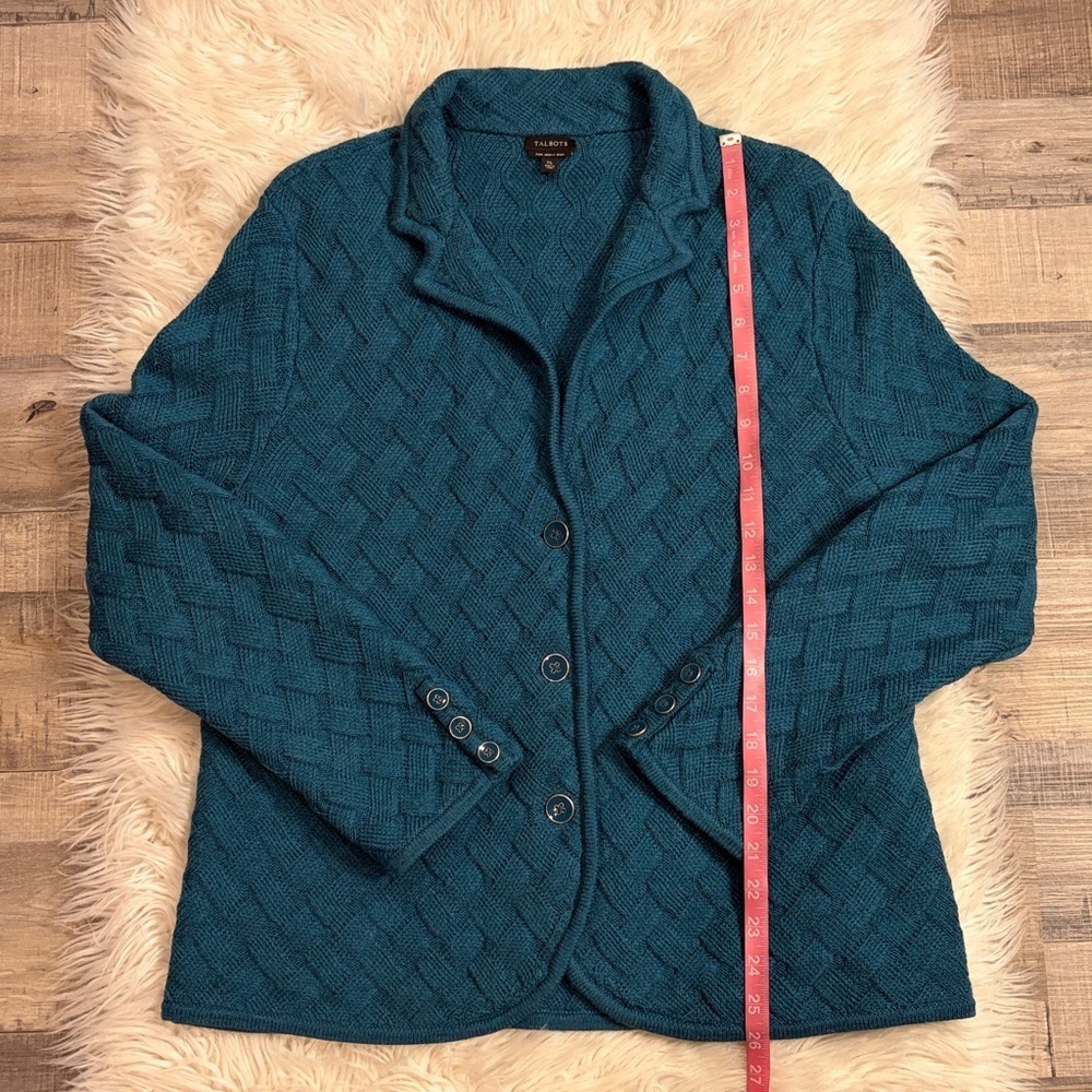 Talbots merino wool basket weave button front sweater jacket notch collar XL - Picture 7 of 7